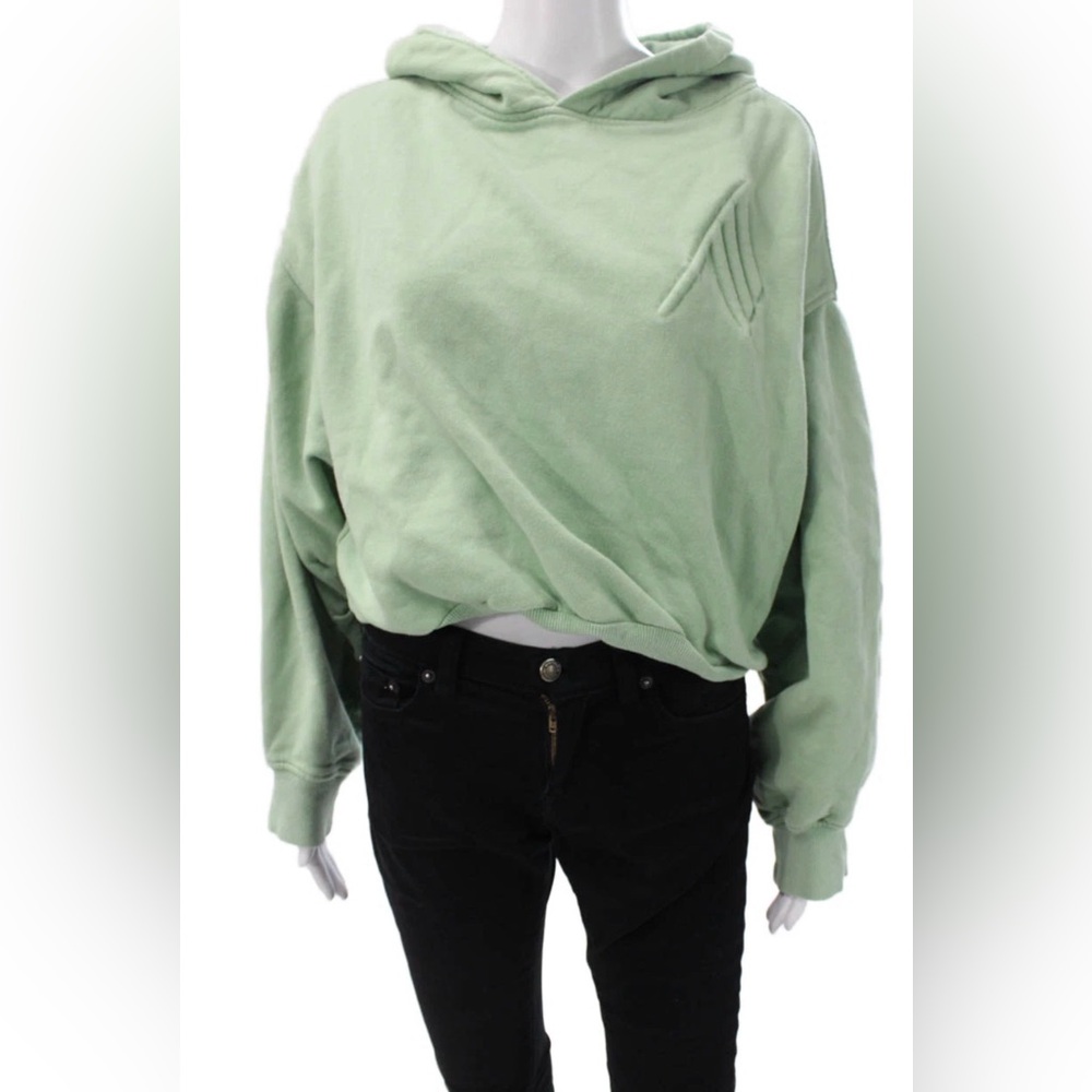 The Attico Womens Pullover Hoodie Green 100% Cotton Drawstring Designer Size 40